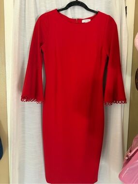Calvin Klein Red Bell-Sleeve Sheath Dress Size 4